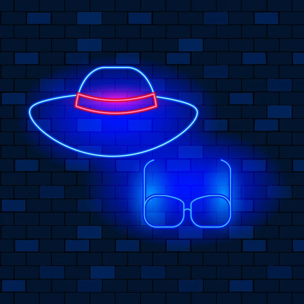 Sylwetka neon hipster kapelusz na białym tle, ikona, eklektyczny jasnego tła, ilustracji wektorowych — Wektor stockowy
