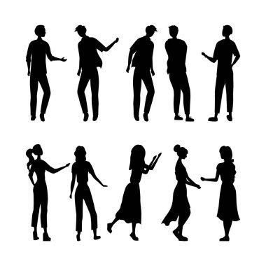 Beyaz arka planda izole edilmiş partide birkaç kişi dans ediyor. Düz stil. Vektör illüstrasyonu