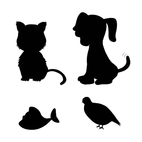 Silhouette chat et chien, élément design, illustration vectorielle — Image vectorielle