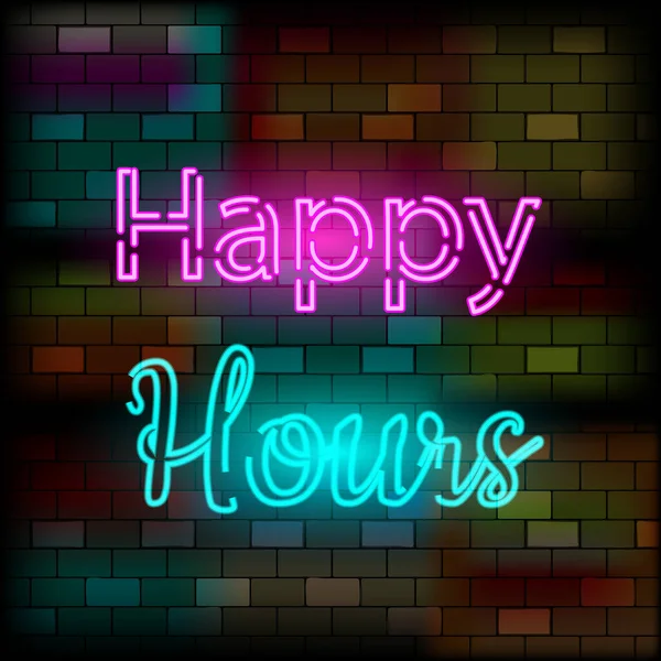 Шаблон векторного дизайна неонового знака Счастливого часа. Неоновый логотип Happy Hour, элемент светлого баннера красочный современный дизайн тренд, яркая ночная реклама, яркий знак. Векторная иллюстрация — стоковый вектор