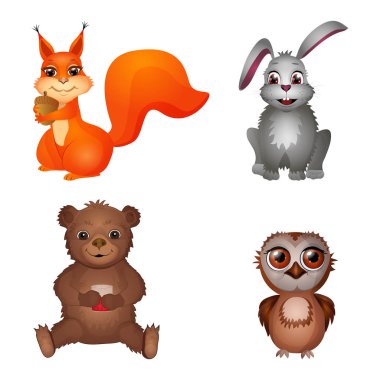 Beyaz arka planda izole edilmiş bir grup farklı hayvan. Düz stil. Vektör illüstrasyonu