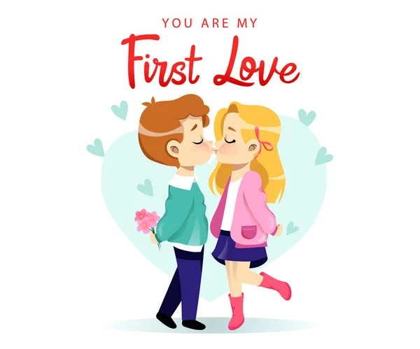 Young couple in love. Couple In Love Is Flirting, Kisses. Warm Romantic Relationship Isolated on The White Background. Flat Style. Vector Illustration — Stock Vector
