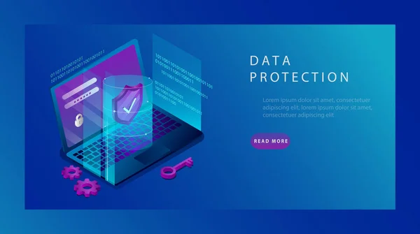 Isometric Protection Network Security and Safe Data Concept. Landing Page Design Templates of Cybersecurity. Digital Crime by an Anonymous Hacker. Vector illustration — 스톡 벡터