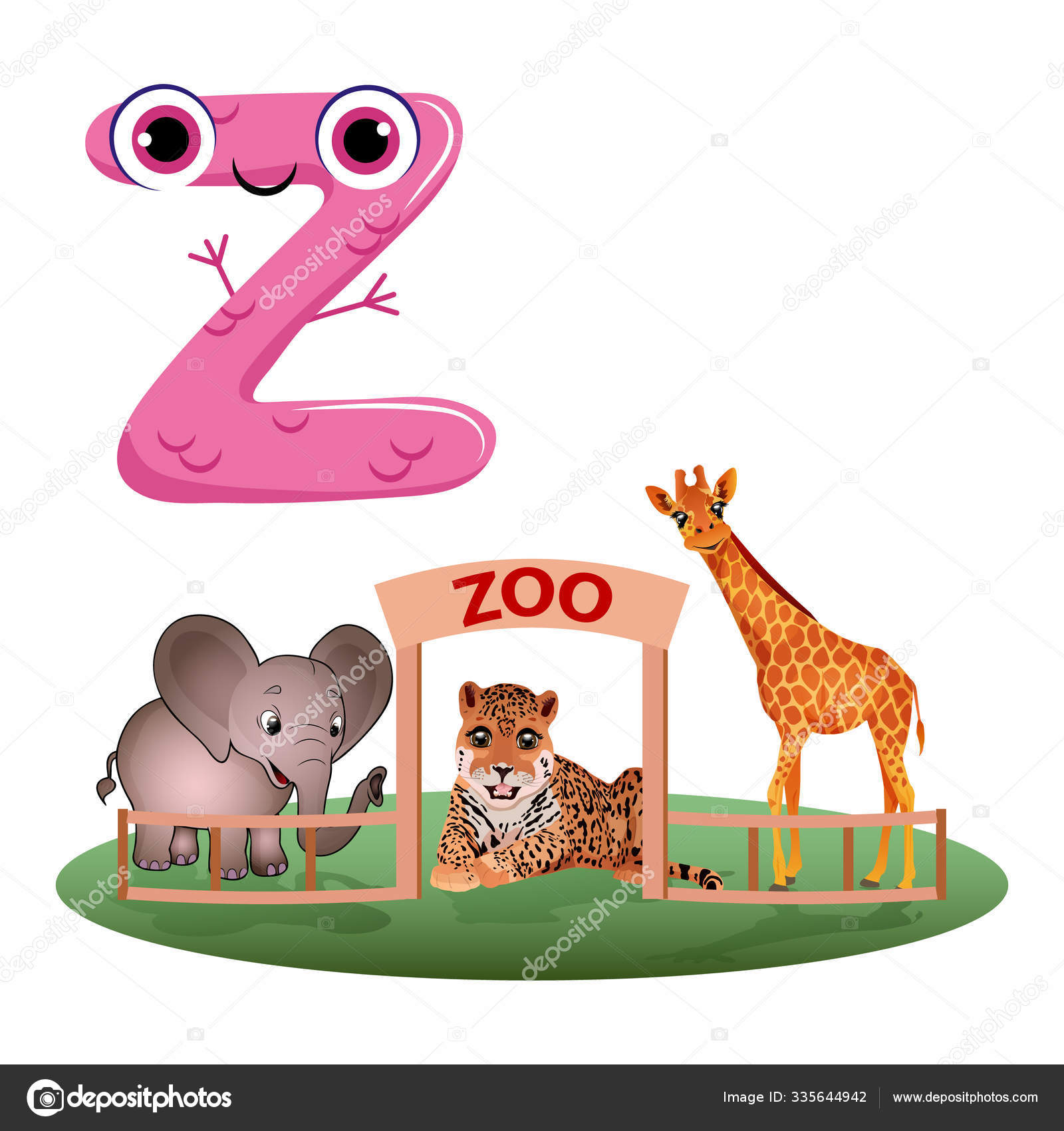 Vector Cute Childish Cartoon English Alphabet. Letter Z With Zoo. The Letter  Like Little Monster. Flat style. Vector illustration Stock Vector Image by  ©Alraun #335644942