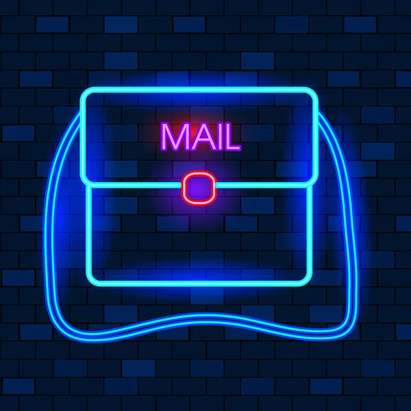Conceito de Ícones de Néon Vip. Cute Vip Neon Mailbox no fundo da parede de tijolo escuro. Neon Glowing Mailbox Sign. Estilo plano. Ilustração vetorial —  Vetores de Stock