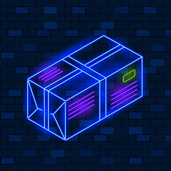 Vip neon icons concept. niedlichen vip neon Paket auf der dunklen Backsteinwand Hintergrund. Neonglühendes Paketschild. flachen Stil. Vektorillustration — Stockvektor