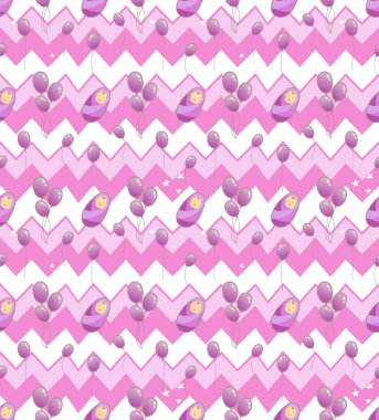 Bebek Duşu Kusursuz Düzen Konsepti. Soyut arkaplanda Bebek olan şirin hava balonları. Bebek için tasarım, Çocuk Posteri. Kız bebek partisi ya da çocuk odası dekoru. Çizgi film tarzı. Vektör illüstrasyonu