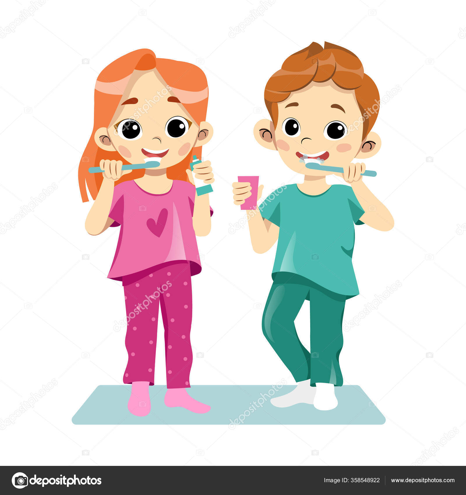 Concept Of Personal Hygiene Rules, Daily Routines. Happy Cheerful Children  Are Brushing Teeth Together By Toothpaste. Regular Hygienic Procedures For  The Kids. Cartoon Flat Style. Vector Illustration Stock Vector Image by  ©Alraun #