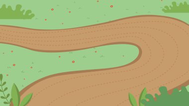 Spor müsabakası kavramı. Triatlon Yarışı için boş özel pist. İnsanlar olmadan. Yeşil Çimenli Park Bölgesi 'nde Profesyonel Sporcular İçin Dolambaçlı Yol. Çizgi film Düz Biçim Vektör İllüstrasyonu