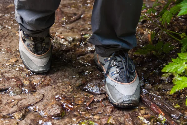 Tourist footwear on tourist — Stock Photo, Image