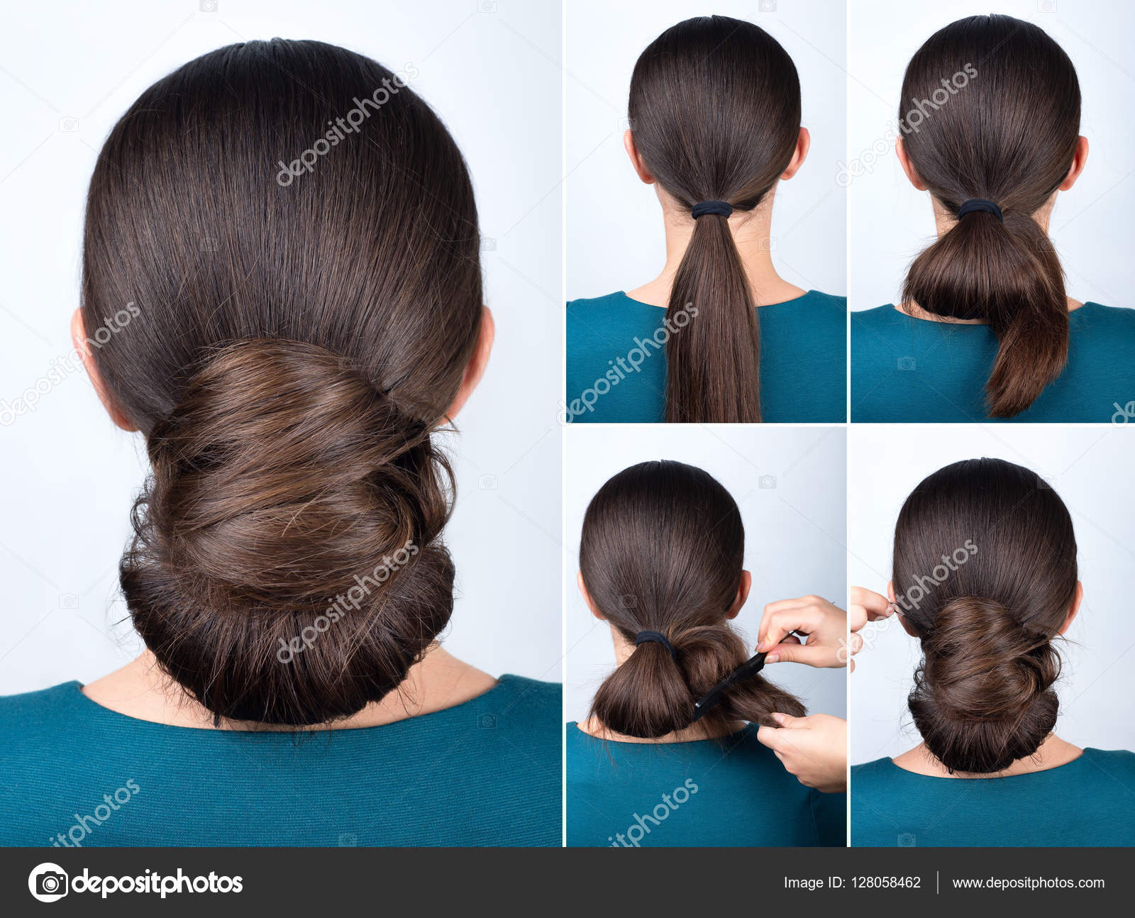 Hairstyle tutorial twisted bun Stock Photo by ©AlterPhoto 128058462