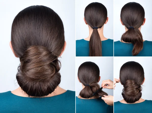 Hairstyle tutorial twisted bun — Stock Photo, Image