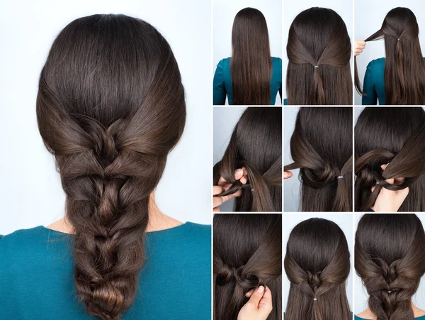 Penteado torcido plait tutorial — Fotografia de Stock