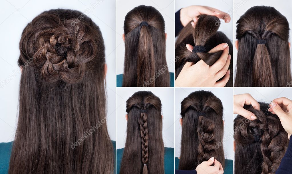 Hairstyle braided rose tutorial Stock Photo by ©AlterPhoto 128058482