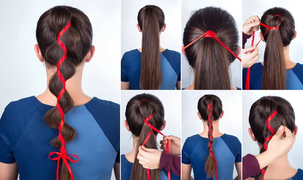 Simple hairstyle tutorial — Stock Photo, Image