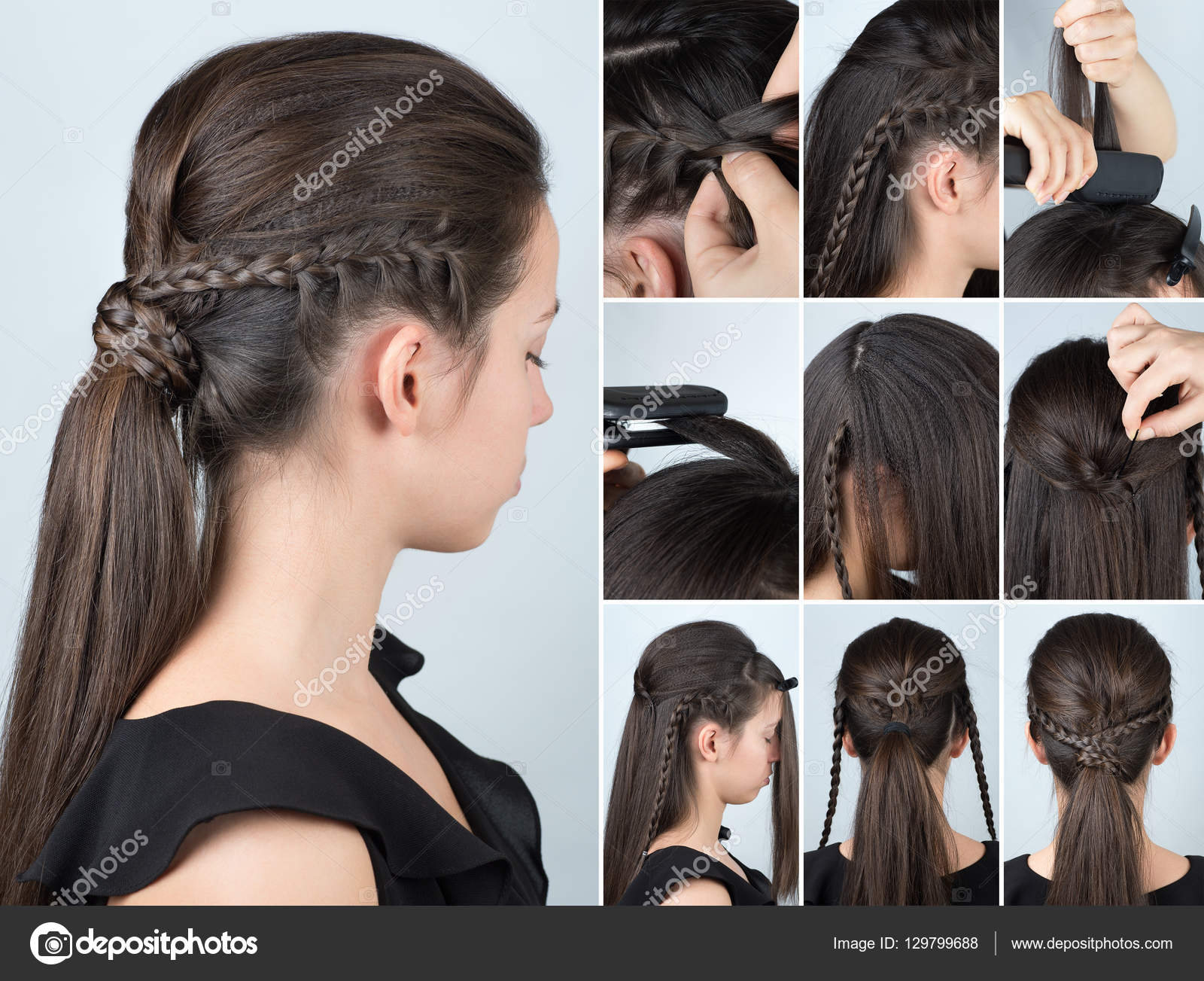 Hairstyle ponytail with plait tutorial Stock Photo by ©AlterPhoto 129799688