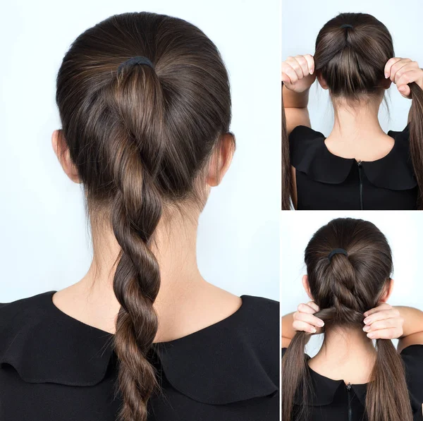 Simple twisted hairstyle tutorial — Stock Photo, Image