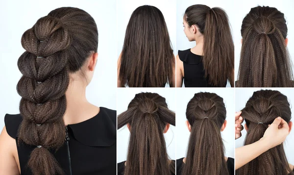 Penteado tutorial trança festiva — Fotografia de Stock