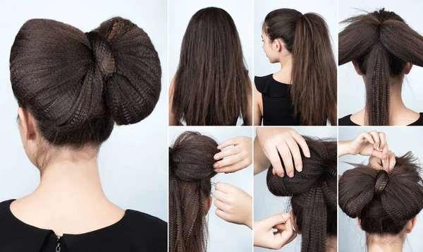 Penteado com tutorial cabelo ondulado — Fotografia de Stock