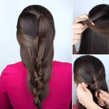 Hairstyle of twisted knots tutorial clipart