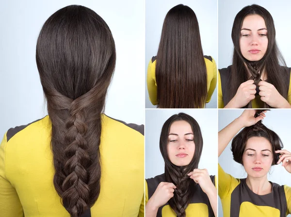 Tutorial de peinado de trenza fácil — Foto de Stock