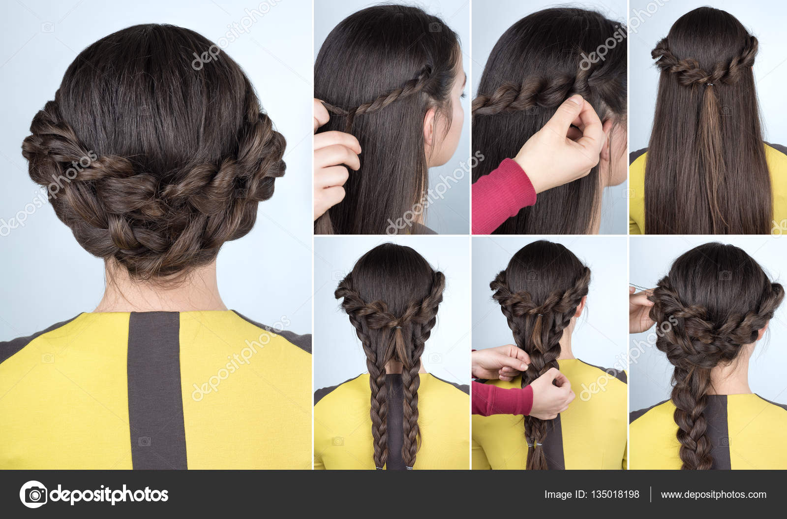 Hairstyle with braids for party tutorial Stock Photo by ©AlterPhoto 135018198 Hairstyle with braids for party tutorial Stock Photo by ©AlterPhoto 135018198