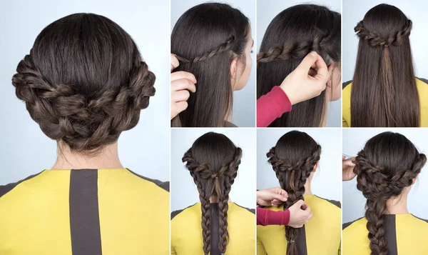 Penteado com tranças para tutorial de festa — Fotografia de Stock