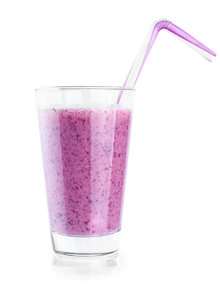 Blueberry smoothie isolerade på vitt glas — Stockfoto