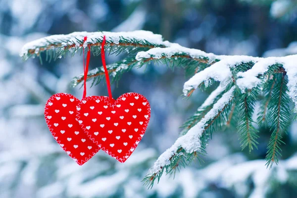 Красное сердце на зимнем фоне природы — стоковое фото