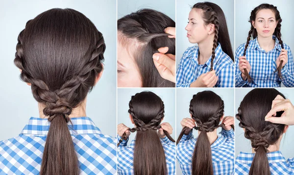 Hairstyle ponytail tutorial — Stock Photo, Image