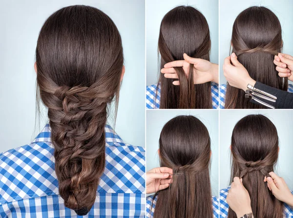 Simple hairstyle tutorial — Stock Photo, Image