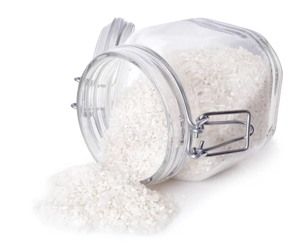 Rijst in glas container — Stockfoto