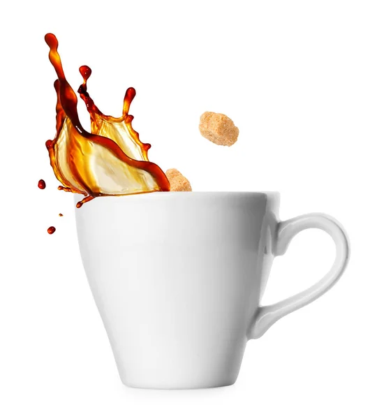 Csésze kávé cukor és splash — Stock Fotó