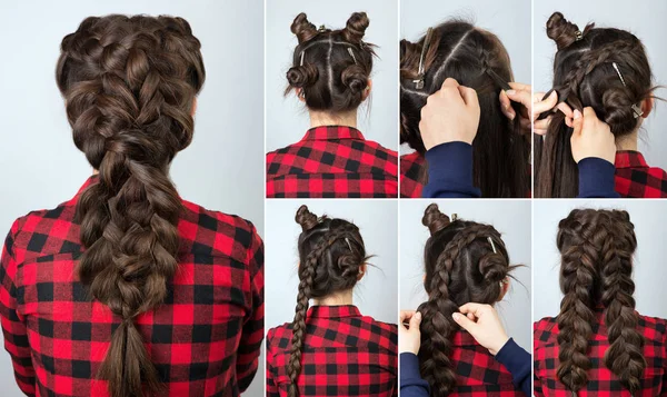 Hairstyle braid tutorial — Stock Photo, Image