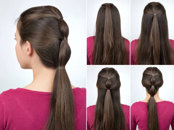 Hairstyle pony tail tutorial — Stock Photo, Image