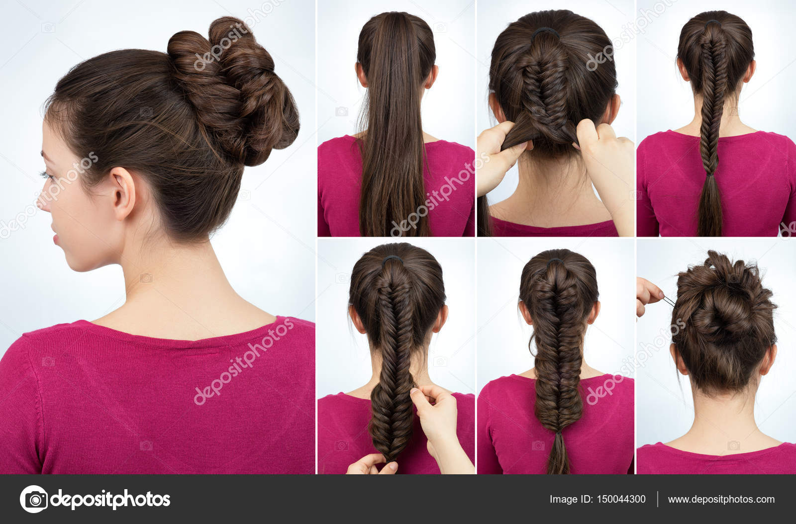 Hairstyle bun tutorial Stock Photo by ©AlterPhoto 150044300