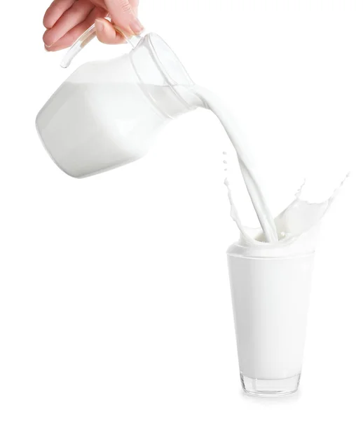 Gieten melk met spatten — Stockfoto