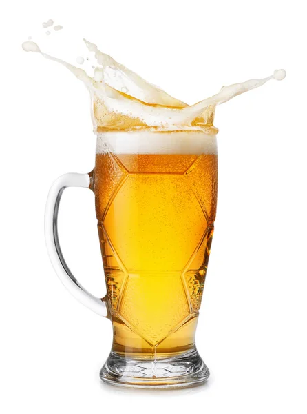 Mug of light beer with splash — Stock Photo, Image
