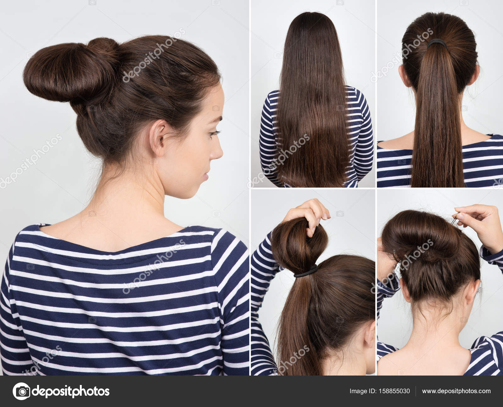 Hairstyle bun tutorial Stock Photo by ©AlterPhoto 158855030 Hairstyle bun tutorial Stock Photo by ©AlterPhoto 158855030