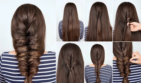 Trança de penteado para tutorial de festa — Fotografia de Stock