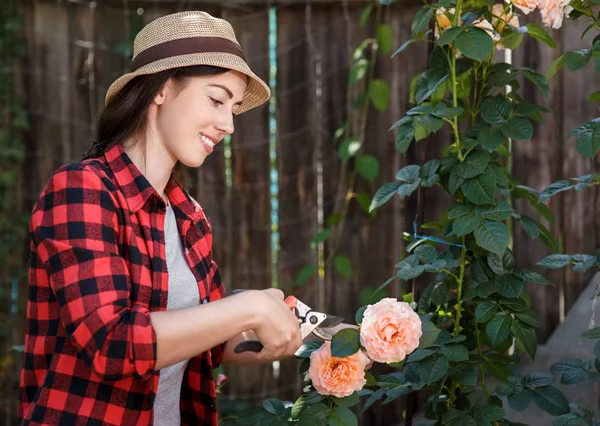 Gardener menina cortando flores — Fotografia de Stock