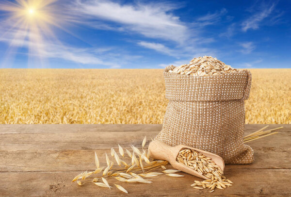 овсянка в мешке на фоне природы
