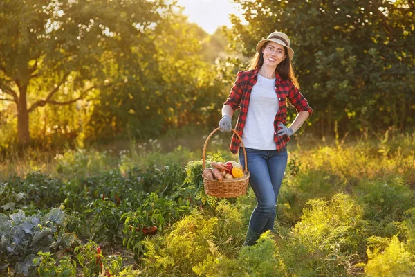 Donna con cesto di verdure — Foto Stock