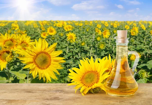 sunflower oil in glass bottle