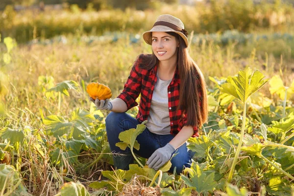 Giardiniere donna con zucca — Foto Stock