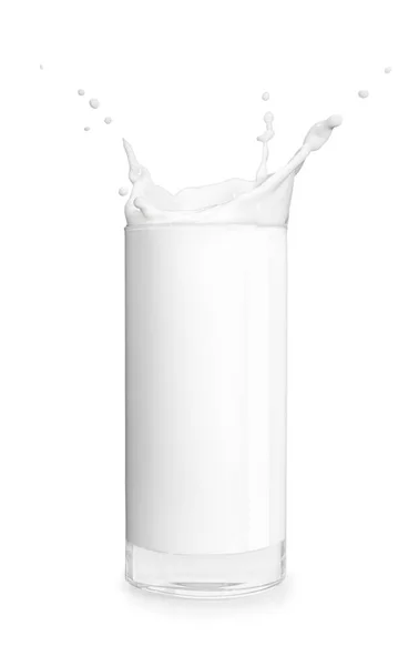 Vidro de leite com respingo — Fotografia de Stock