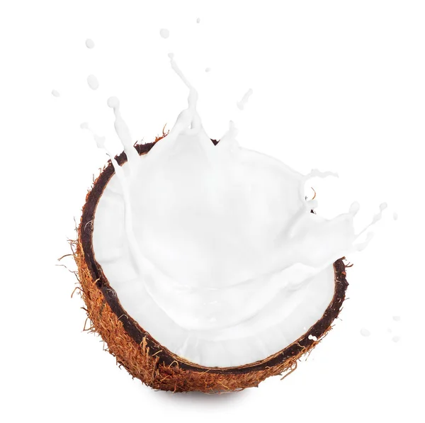 Coconut with milk splash — Stock Photo, Image