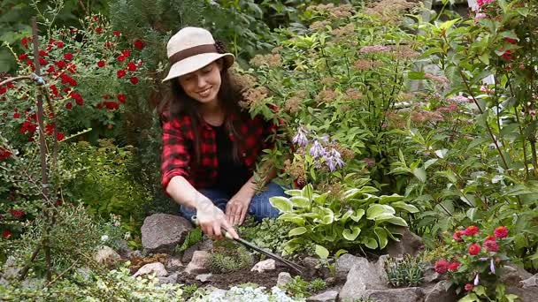 庭師は庭の花の世話 — ストック動画