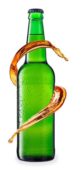 Splash zöld üveg hideg sört — Stock Fotó