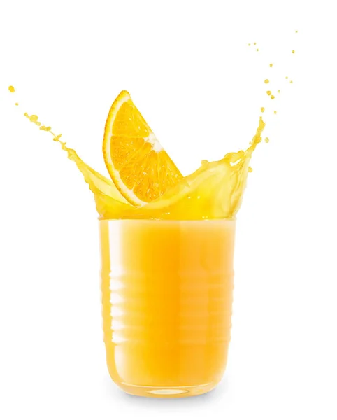 Sklenice šplouchání pomerančové šťávy — Stock fotografie